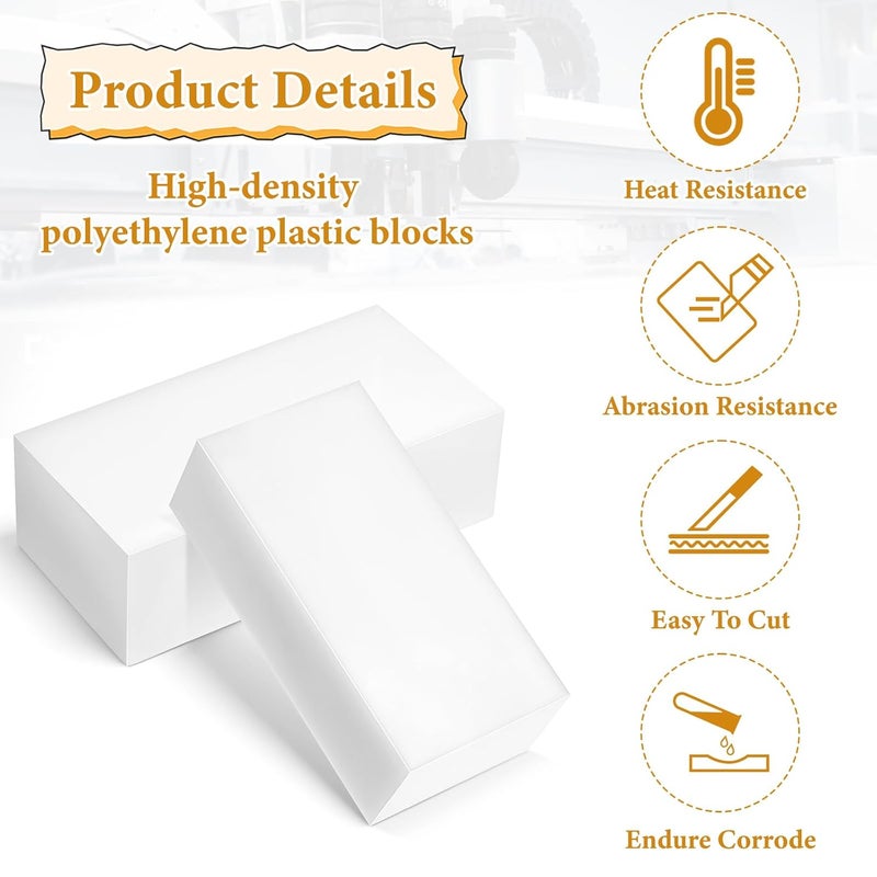 Qulkws 2 قطع من كتل بلاستيك HDPE 2" × 3" × 6" من البولي إيثيلين عالي الكثافة لمشاريع DIY وتحسين الأرضيات المنزلية - Image 3